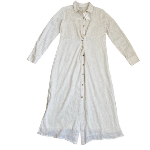 Sim & Sam Linen Blend Midi Dress Twist Button Front Neutral Color Sz S NWT - Picture 12 of 16